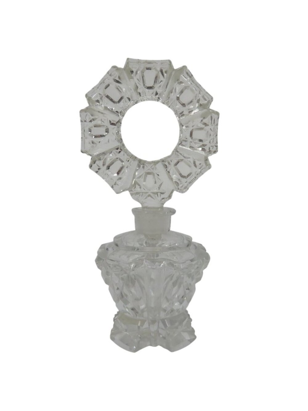 VTG Premier Hand Cut Crystal Glass 5 Inch Perfume Bottle Art Deco Clear Sticker
